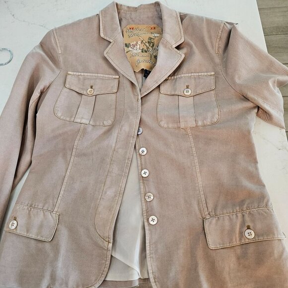 Millard Fillmore Anthropologie Field Artillery Jacket Tan Medium Silk, Cotton - Picture 3 of 13